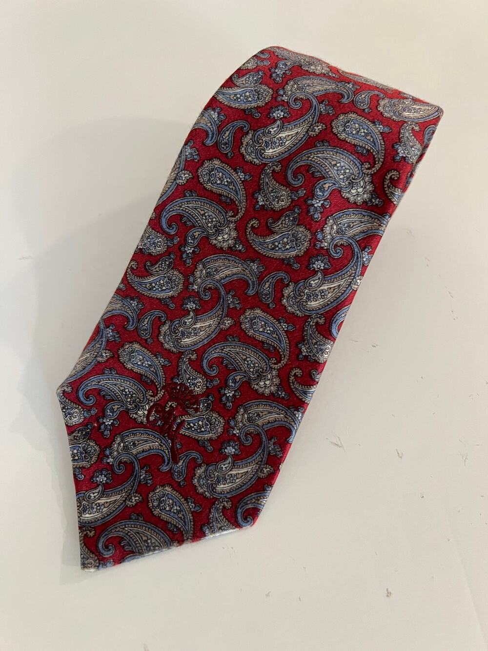 Countess Mara Men's Silk Neck Tie Red Silver Blue Paisley JL